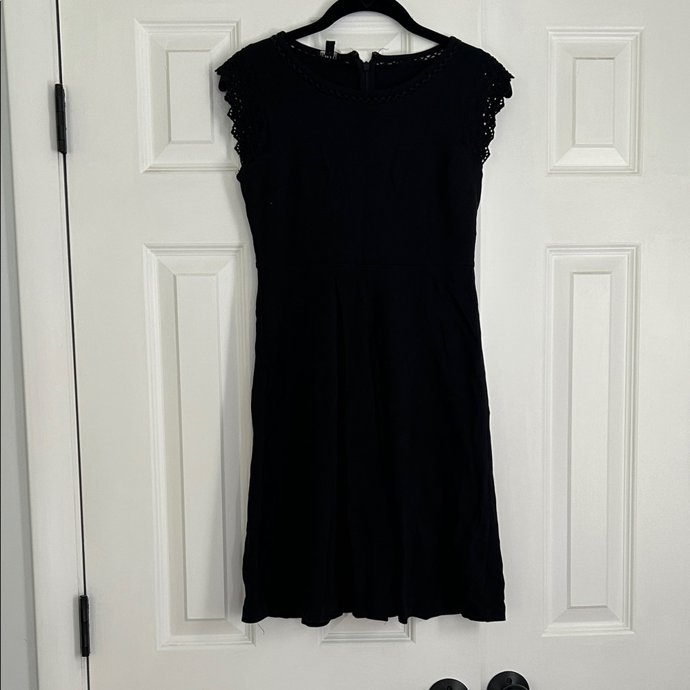 Talbots Black Lace Cap Sleeve Cotton A Line Dress